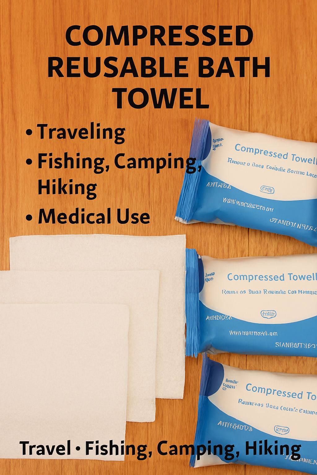 Disposable Bath Towels for 3 People (Model# CBT820-BT01) โ Available in 1โ6 Packs | Travel Compressed Towels